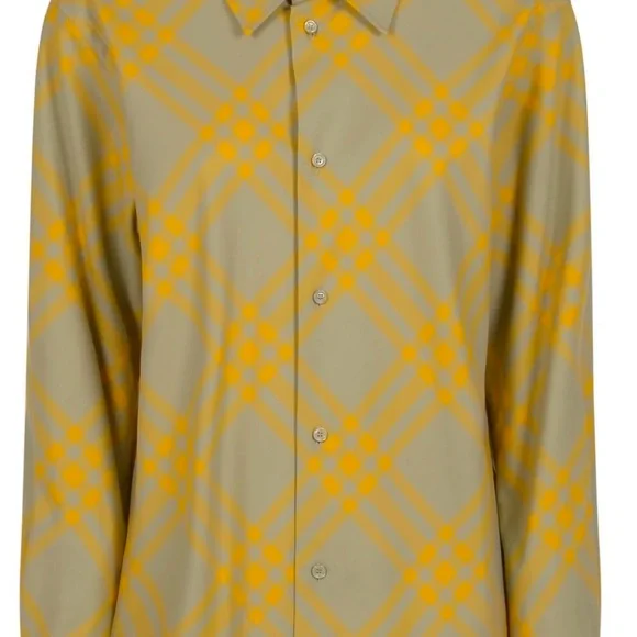 Burberry Yellow and Tan Checkered Shirt size XL, 100% Authentic, Made in Italy - Picture 3 of 5
